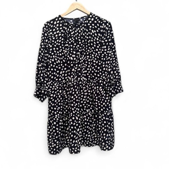 Who What Wear Black White Polka Dot Dress Ruffle Size Medium - Picture 1 of 8